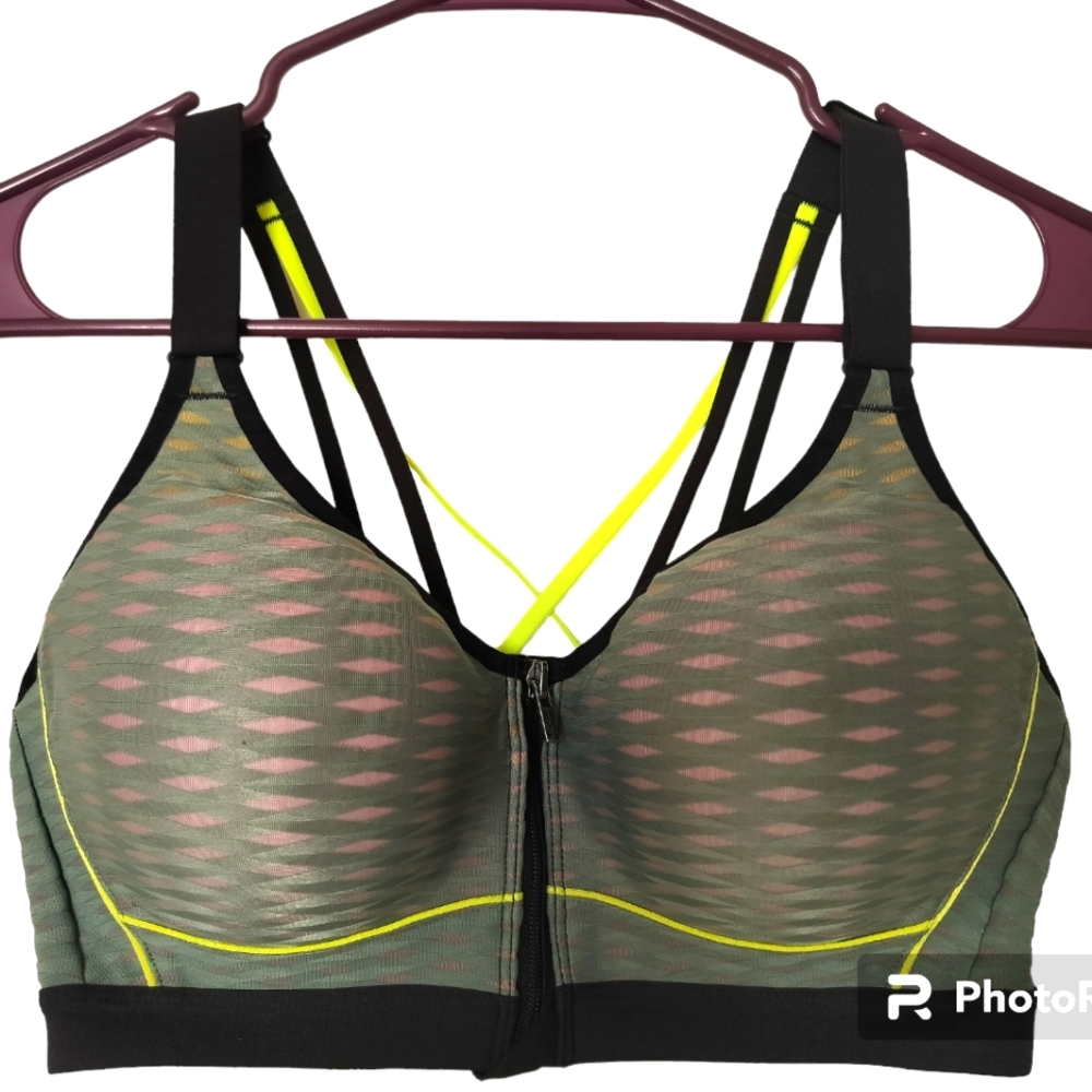 Victoria's secret sport green black bra closure front racerback size 34D - Picture 4 of 12